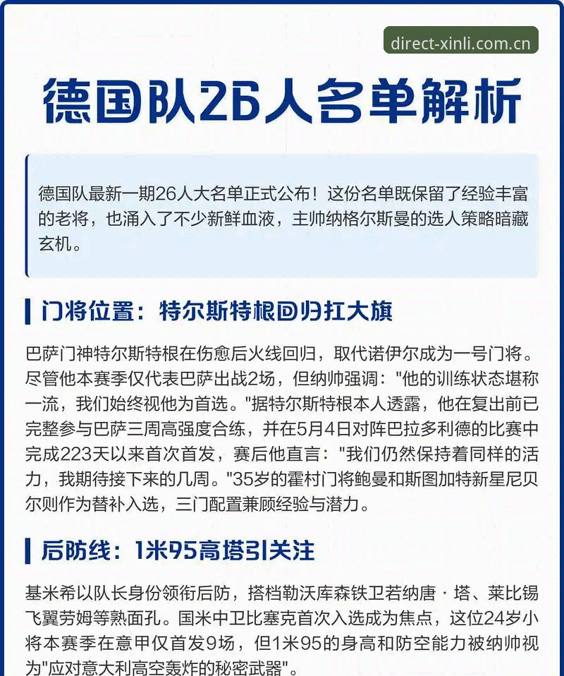 新利官方注册 德国队世界杯大名单深度分析:诺伊尔回归与18岁新星卡尔的全面解析